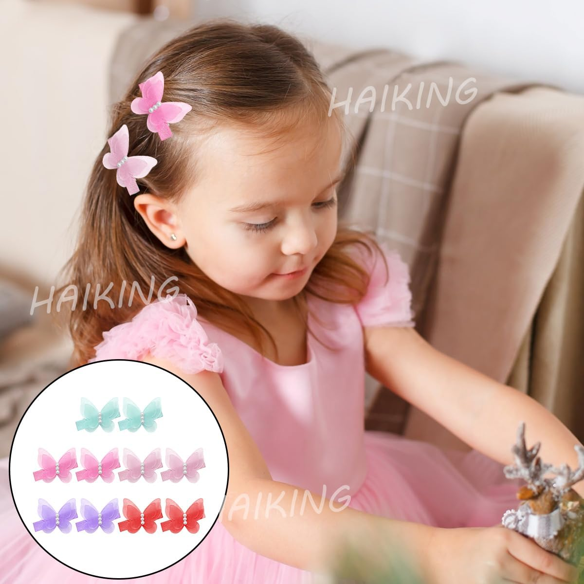 Baby Girl Hair Clips, 10 Pcs Colorful Chiffon Butterfly Hair Clips for Little Girls, Women (5 Colors) image number 5