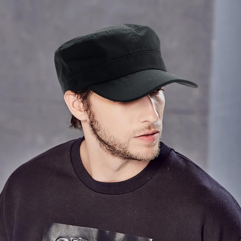2 Pcs Unisex Cadet Army Cap Military Hat Combat Cap Breathable Baseball Cap Adjustable Flat Top Cap for Men Women image number 5