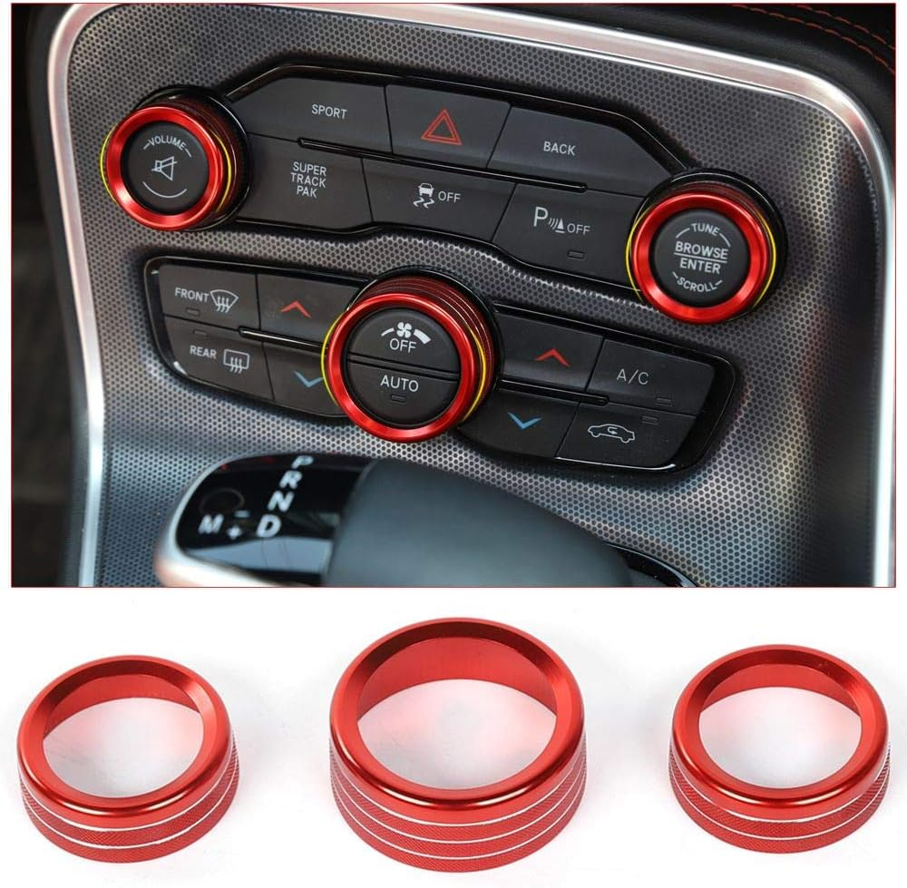 Voodonala Air Conditioner Switch CD Button Knob for Dodge Challenger 2015-2024 Charger Chrysler 300 300S 2015-2019, for Ram 2013-2018 (Aluminum Alloy Red) - Blue image number 7