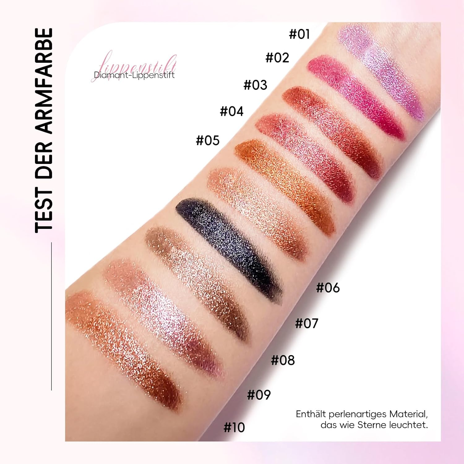 Noerrors Metallic Nude Glitter Lipstick, Intense Shine Lipstick Transfer-Resistant Diamond Creamy Brown Pink Long Lasting Lip Makeup for Women Girls image number 2