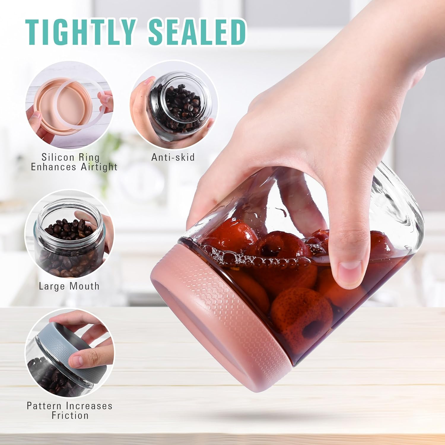 6 Pack Overnight Oats Jars with Airtight Lids, 16Oz(480Ml) Wide Mouth Mason Jars, Leak Proof Clear Glass with Lid, Glass Container Food Storage for Fruit Salad Cereal Snacks Spice image number 4