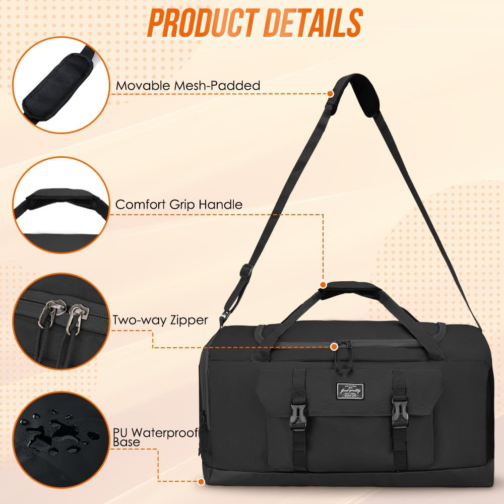 WOTWO 55L Gym Yoga Duffel Bag, Large Capacity Sports Travel Bag with Pockets & Shoe Compartment for Women & Men, Weekender Overnight Bag with Adjustable Shoulder Straps image number 6