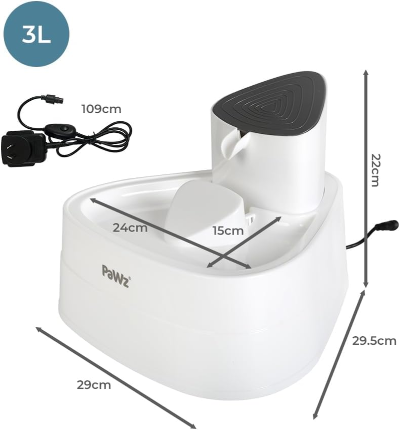Pawz Electric Smart Pet Water Fountain Drinking Dispenser Flowing Cycling Filter 3L for Cats & Dogs, Four-Stage Water Filtration, Easy Clean Design, Filter Included image number 4
