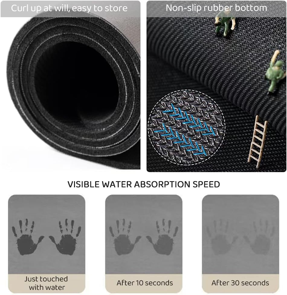 2 Pack Dish Drying Mat for Kitchen Counter &ndash; Super Absorbent, Heat Resistant with Non-Slip Rubber Back &ndash; Hide Stain, Easy to Clean, Coffee Machine, and Kitchen Draining (Grey, 40X60Cm)