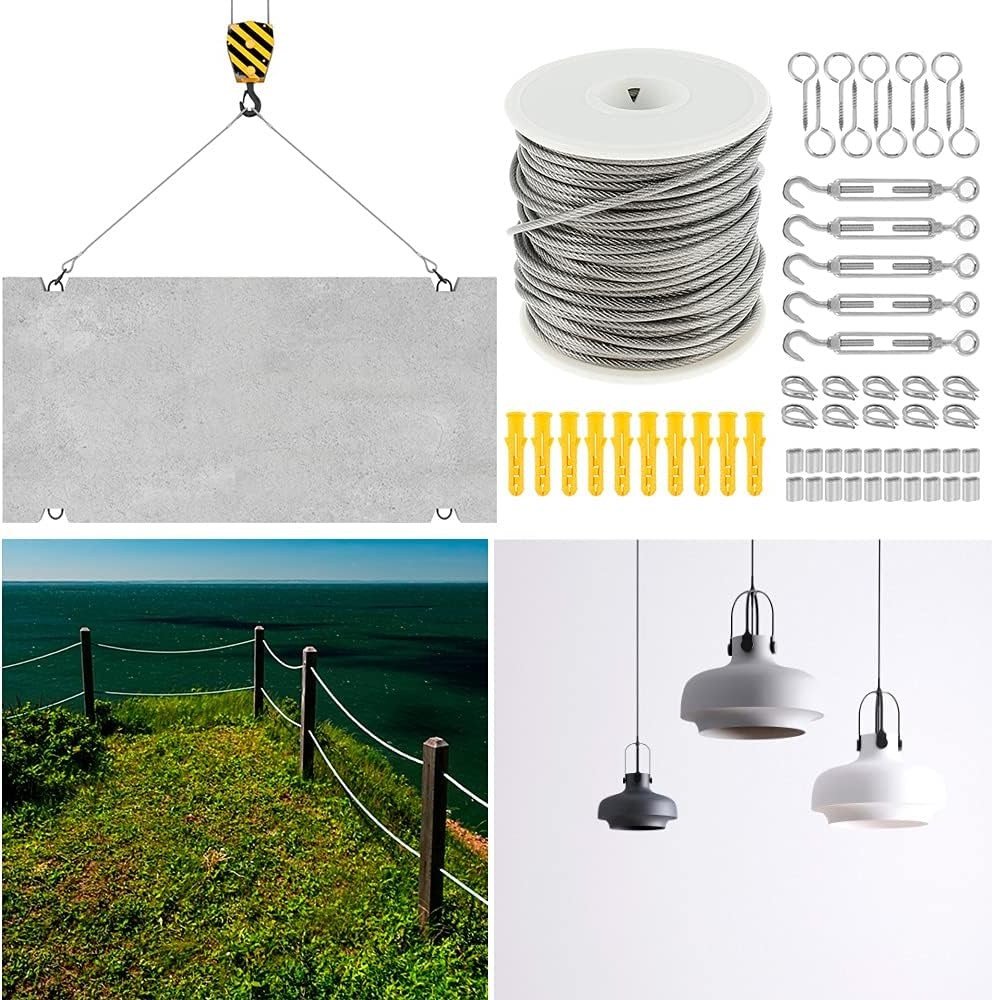 Wire Rope Kit 30M Stainless Steel Wire Rope 304 Heavy Duty Cable Railing Kit Picture Suspension Kits for Gardens Fences Kitchens Railings Decks Crafts (30M, 98FT) image number 3