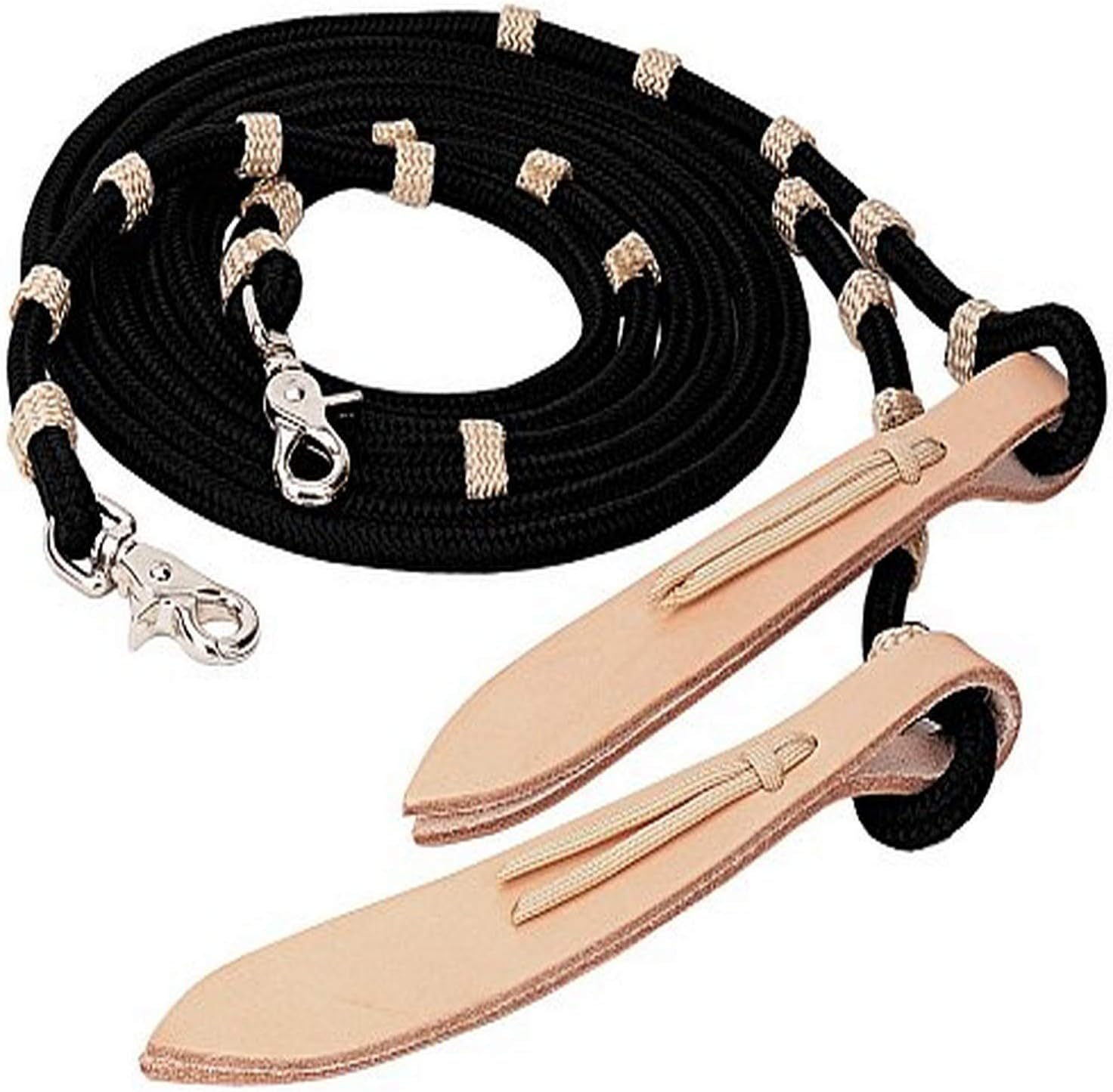 Weaver Leather Weaver Leather Vaquero Split Reins, Black/Tan 35-2044-BK, Brown/Tan, 3/8" X 8'