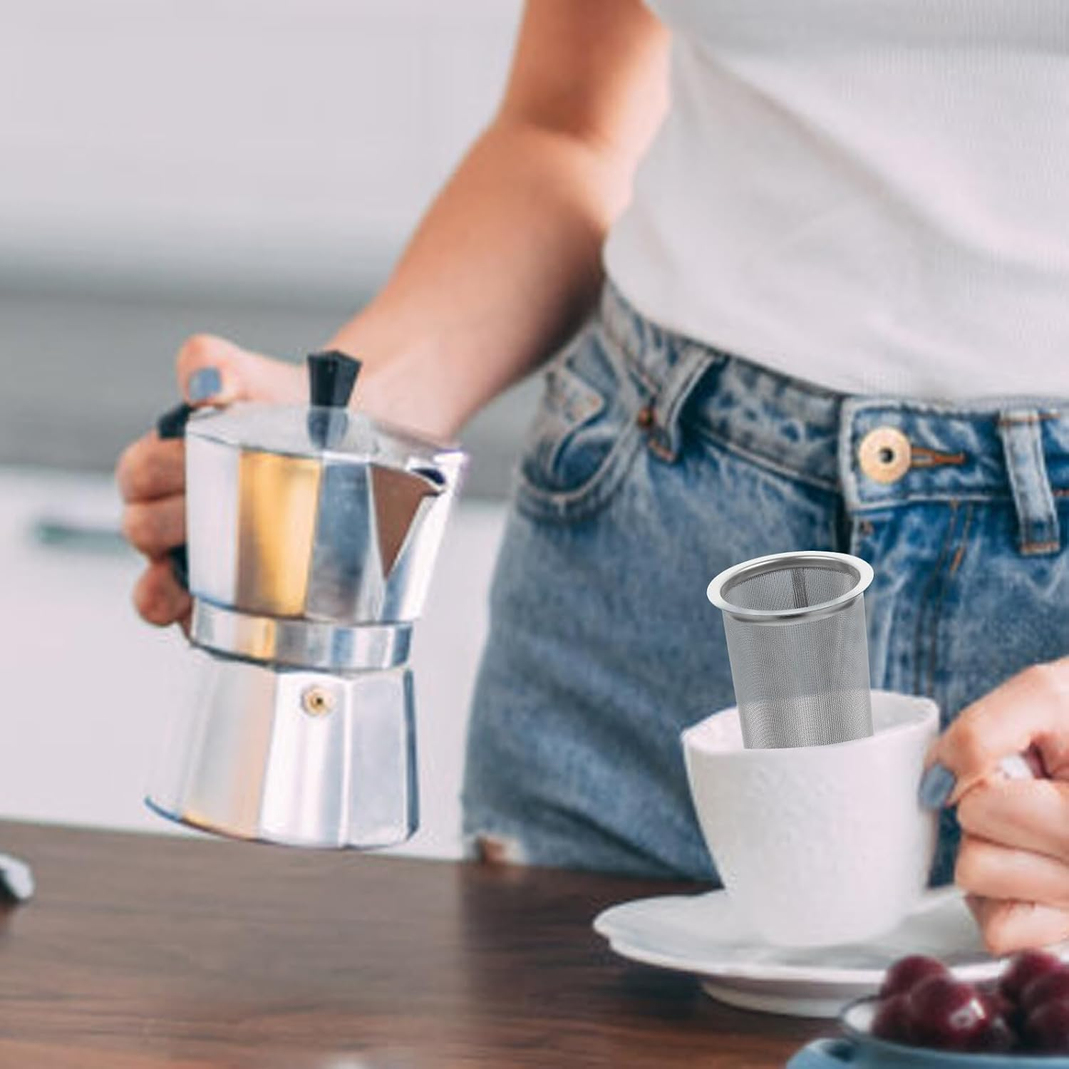 LALADEFIEE Stainless Steel Coffee Filter Mesh Strainer 8X15Cm Reusable Tea Infuser 304 Food-Grade Filter for Home Office Travel Brewing image number 3