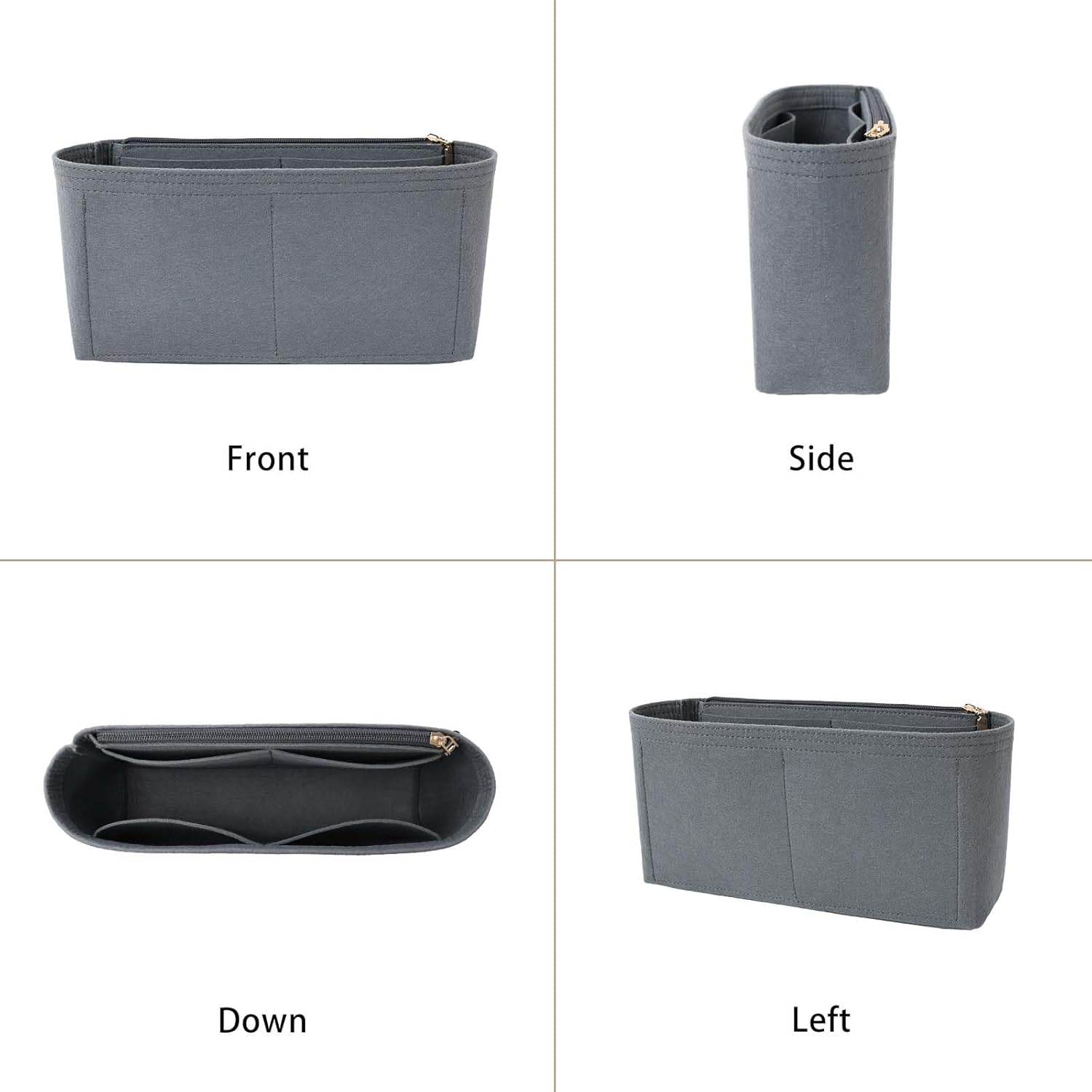 Surblue Purse Organizer Insert for Handbags, Felt Bag Organizer with Zippers Handbag Shaper Pouch for Classic 19 Flap Bag, Marmont, Onthego,（Grey, Slender M） image number 5