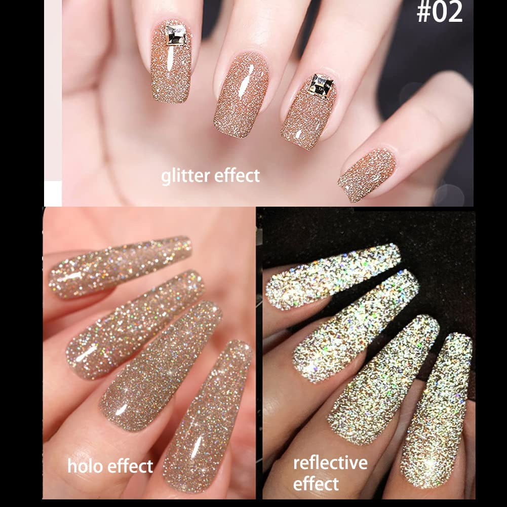 Reflective Glitter Gel Nail Polish Kit Soak off UV/LED Sparkly Shiny Nail Gel Broken Diamond Disco Gel Nail Art Home DIY Manicure Nail Salon 6 Colors Nail Polish Sets for Women image number 4