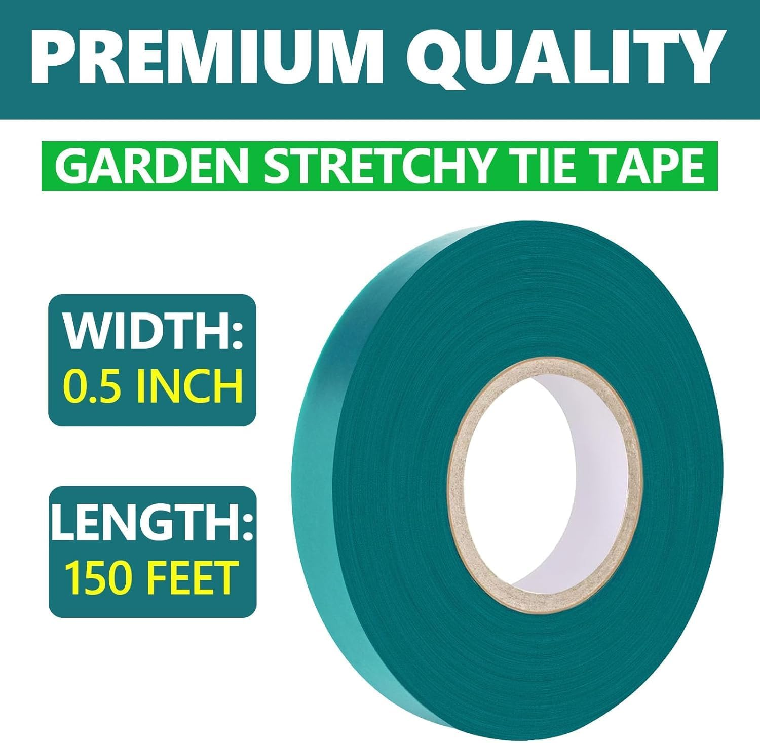 Stretch Tie Tape Roll, 1/2" 150Ft Garden Tie Tape, Thick Sturdy Plant Ribbon Garden Green Vinyl Stake Gardening Tools for Indoor Outdoor Patio Plant Use (2 Pack) image number 3