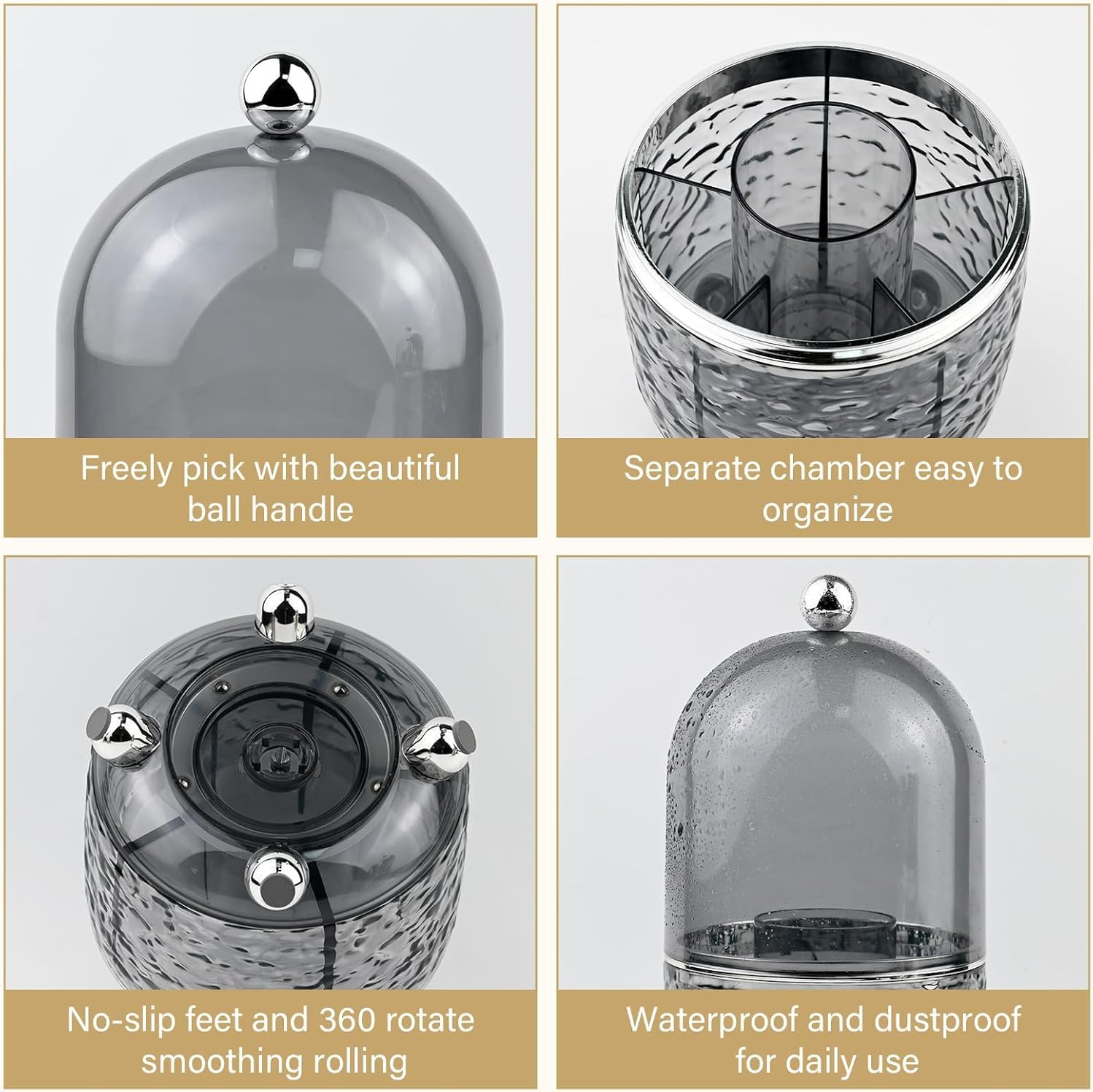 Makeup Brush Holder with Lid Cosmetic Tools Organizer 360 Rotating Make up Brushes Storage for Vanity, Waterproof & Dustproof (Clear) image number 1