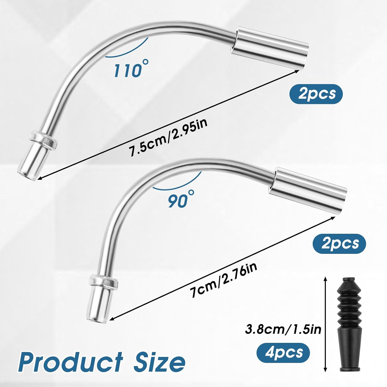 Trinkrittey Bike Brake Noodle Cable Guide Pipe Set - 8 Pcs (4X 90&deg; Bend Pipes + 4X Rubber Boots) - Silver - Plastic & Stainless Steel - Fits Most Bicycles - Easy Installation image number 4