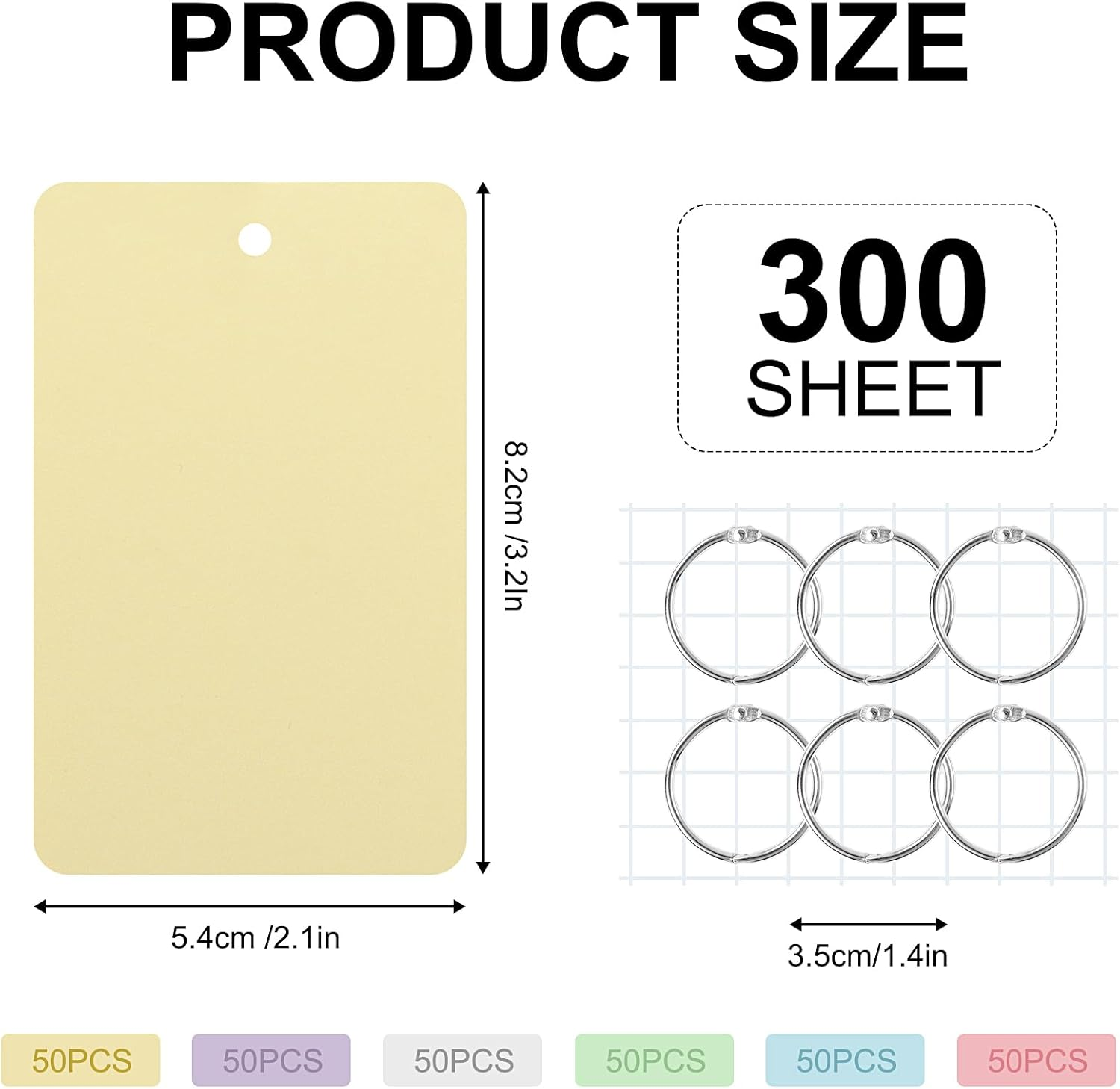ZTOWOTO 300 Blank Index Cards with Rings &ndash; Thick Flash Cards 3.2X2.1In, Portable Notecards Easy Flip，Memo Pads Revision Cards for Study/Office/Note-Taking/Language Learning(6 Color) image number 4