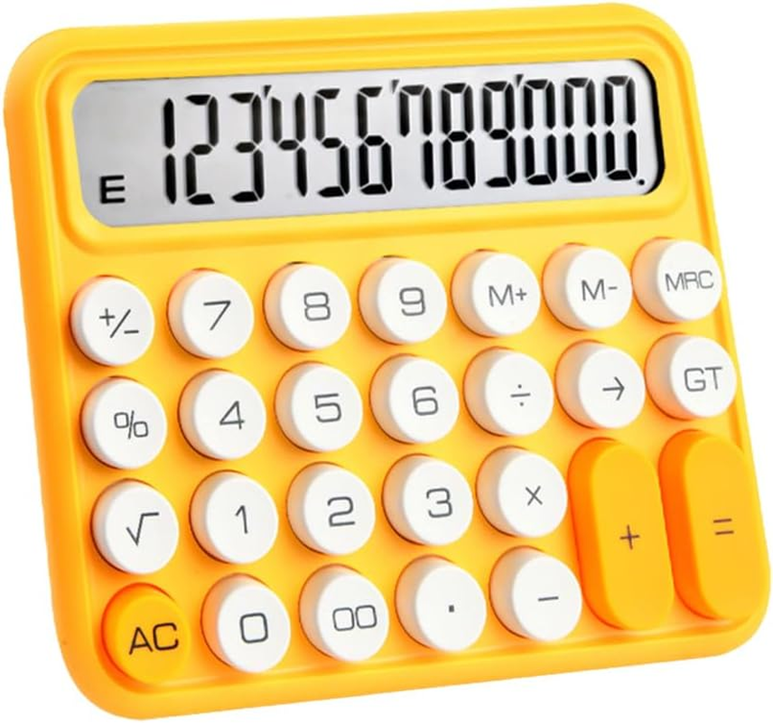 Oimzzr Cute Calculator 12 Digit Large Display Mechanical round Button Gradient Candy D Battery Power Operate Calculator Suitable for Office School Home for Students Accountant Yellow
