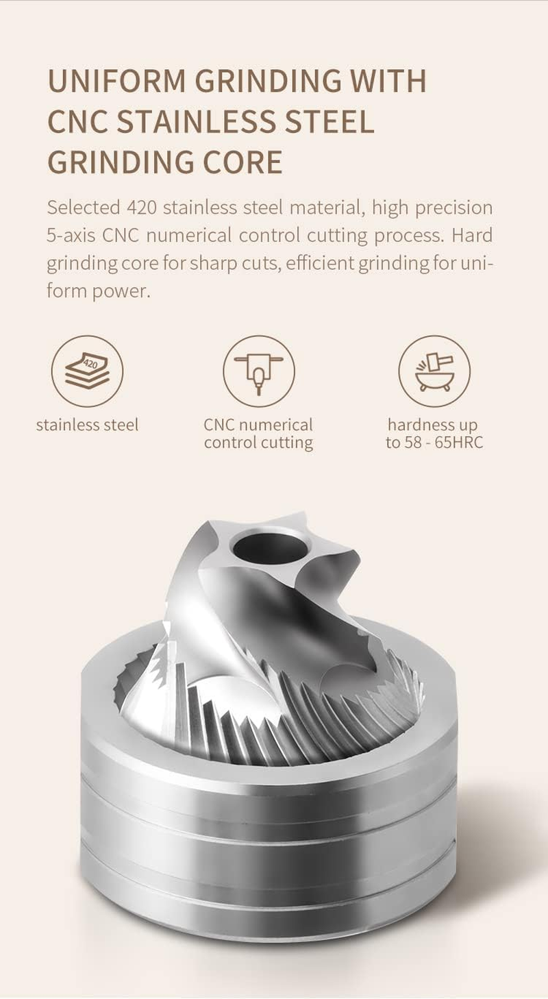 Portable Coffee Grinder Conical Burr for Espresso French Press Pour over Double Bearing Internal Adjustment Capacity 25G (Stainless Steel Burrs) image number 3