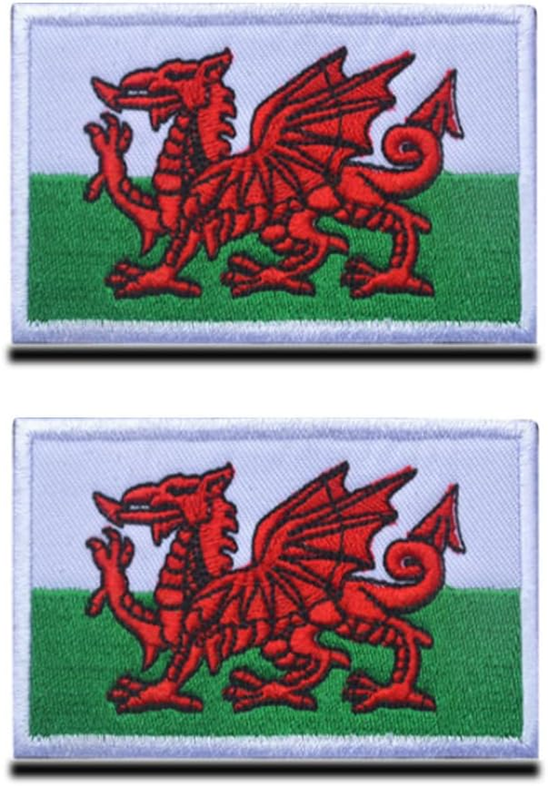 Zcketo 2 PCS United Kingdom British Union UK Wales Welsh Dragon Patch Hook and Loop Embroidered National Emblem Patch for Football Billiards Clothes Jersey Backpack Caps Travel Tactical - Blue image number 2