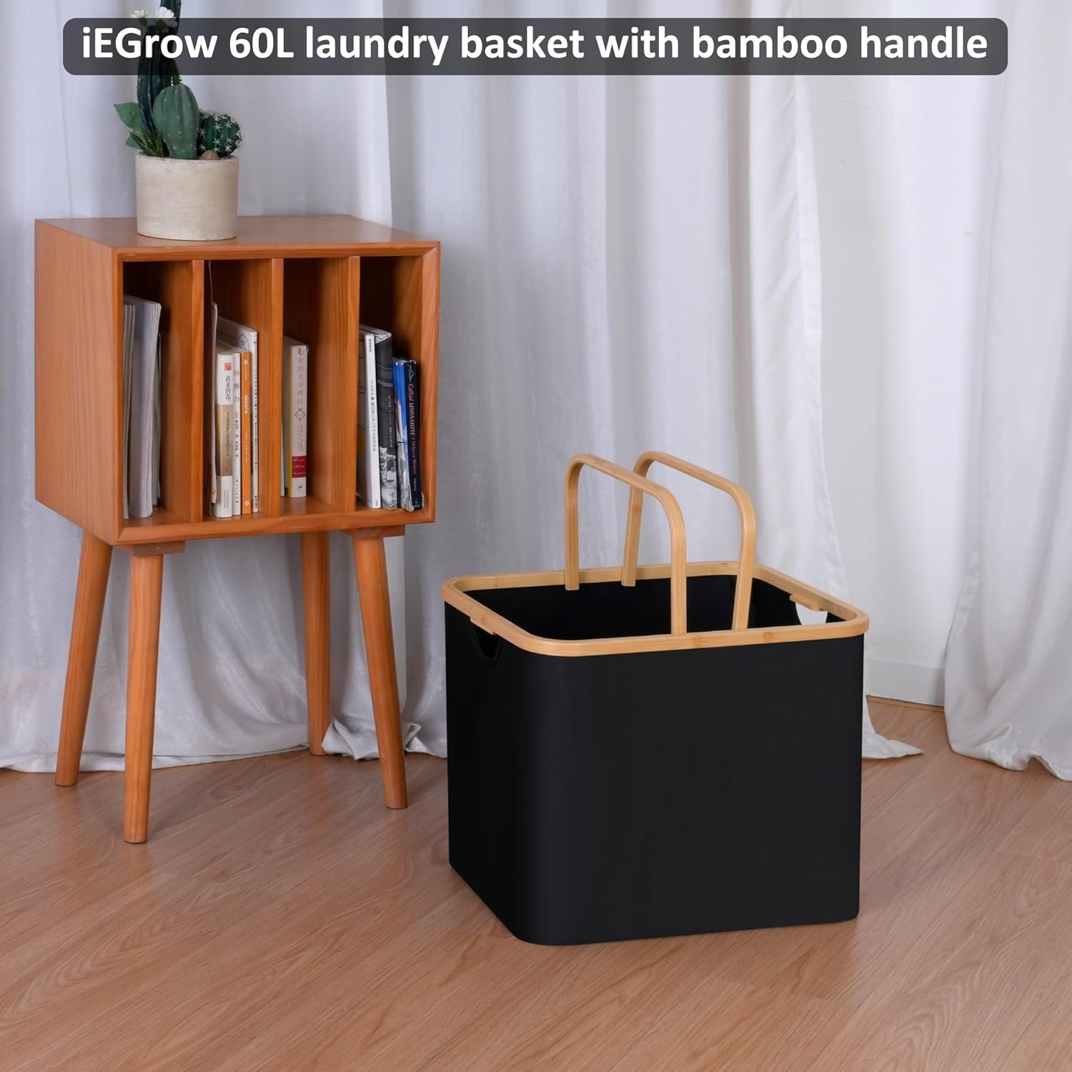 Iegrow 2-Pack Laundry Hamper with Bamboo Handle,60L Laundry Basket,Collapsible Laundry Baskets,Dirty Clothes Hamper for College Dorm, Family,Black image number 3