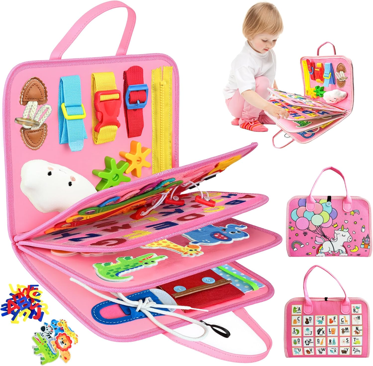 LOVELEDI Busy Board Montessori Toys for Toddlers - Kids Sensory Toys Busy Book Preschool Educational Activities with Zipper Removable for 2 3 4 5 Year Old Boys, Travel Toy Learning Fine Motor Skills