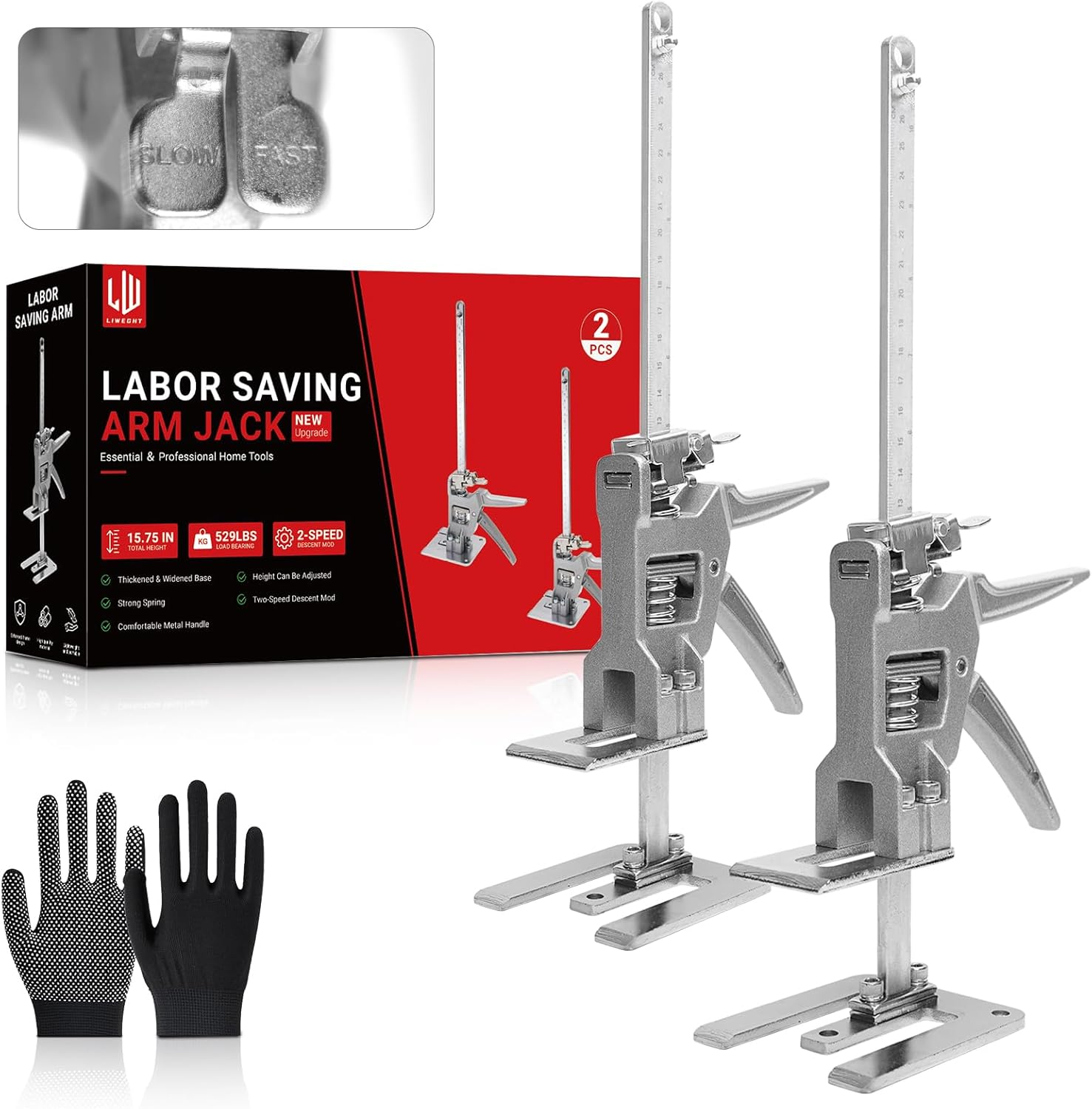 Labor Saving Arm Jack, 2 Pack Furniture Jack Multi-Function Height Adjustable Labor Saving Handle, Stainless Steel Hand Jack Lift Tool image number 1