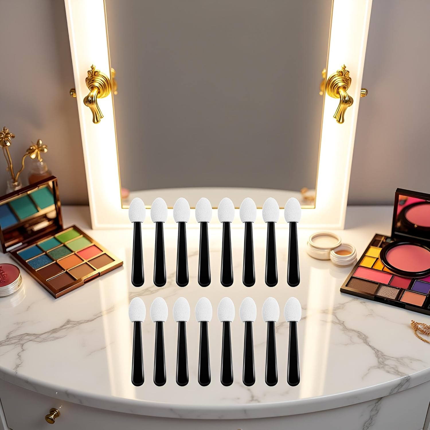 100 Pcs Black White Small Eyeshadow Applicators Eye Shadow Sponge Applicator Sticks Eye Makeup Applicators Sponge Tip Make up Applicators Eyeshadow Brushes Makeup Brushes Tools image number 2