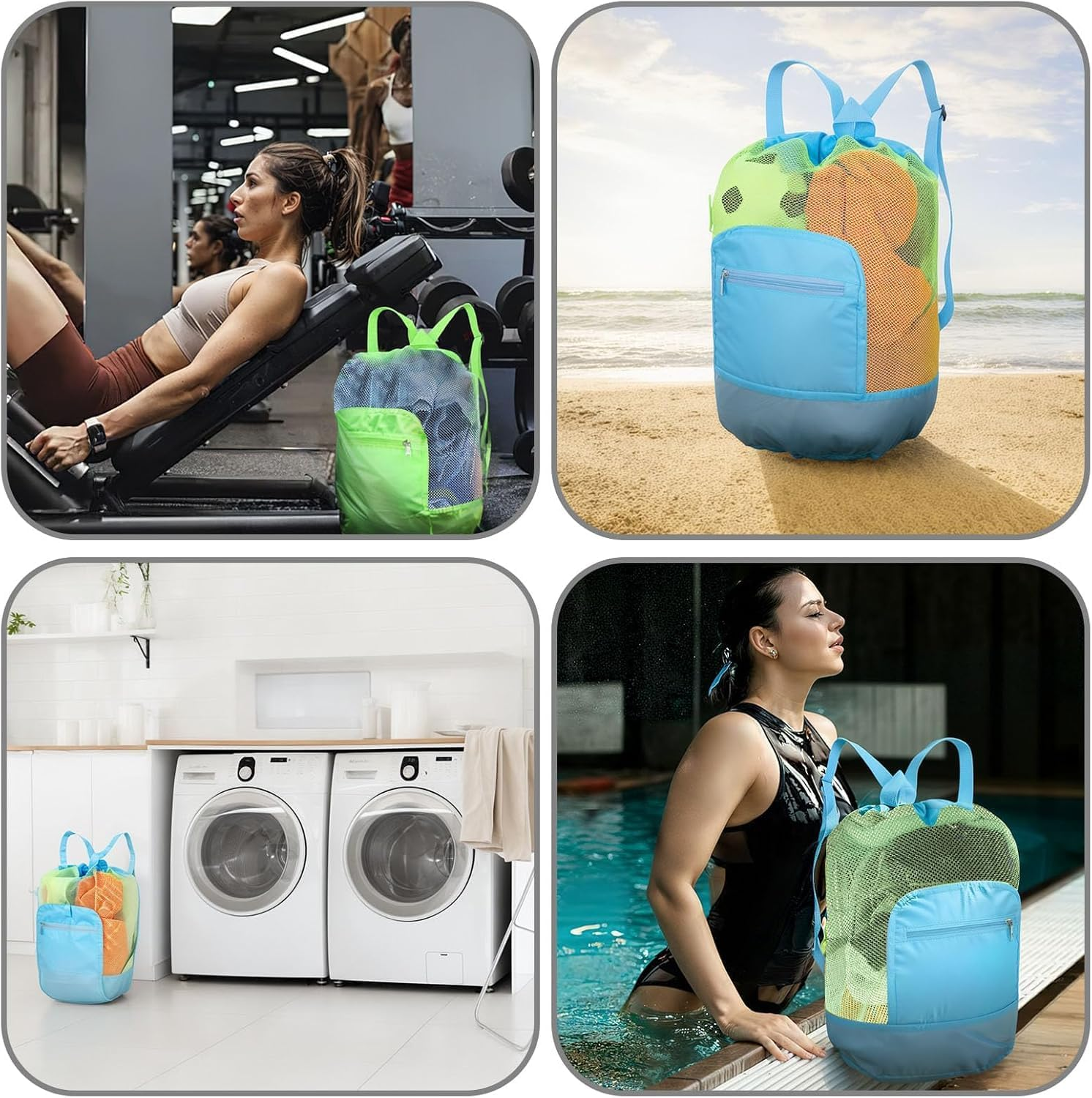 Shuoteng Drawstring Beach Toy Bag, 1Pc Portable Mesh Backpack Beach Tote, Drawstring Beach Shell Toy Bag Mesh Backpack for Pool, Green image number 3