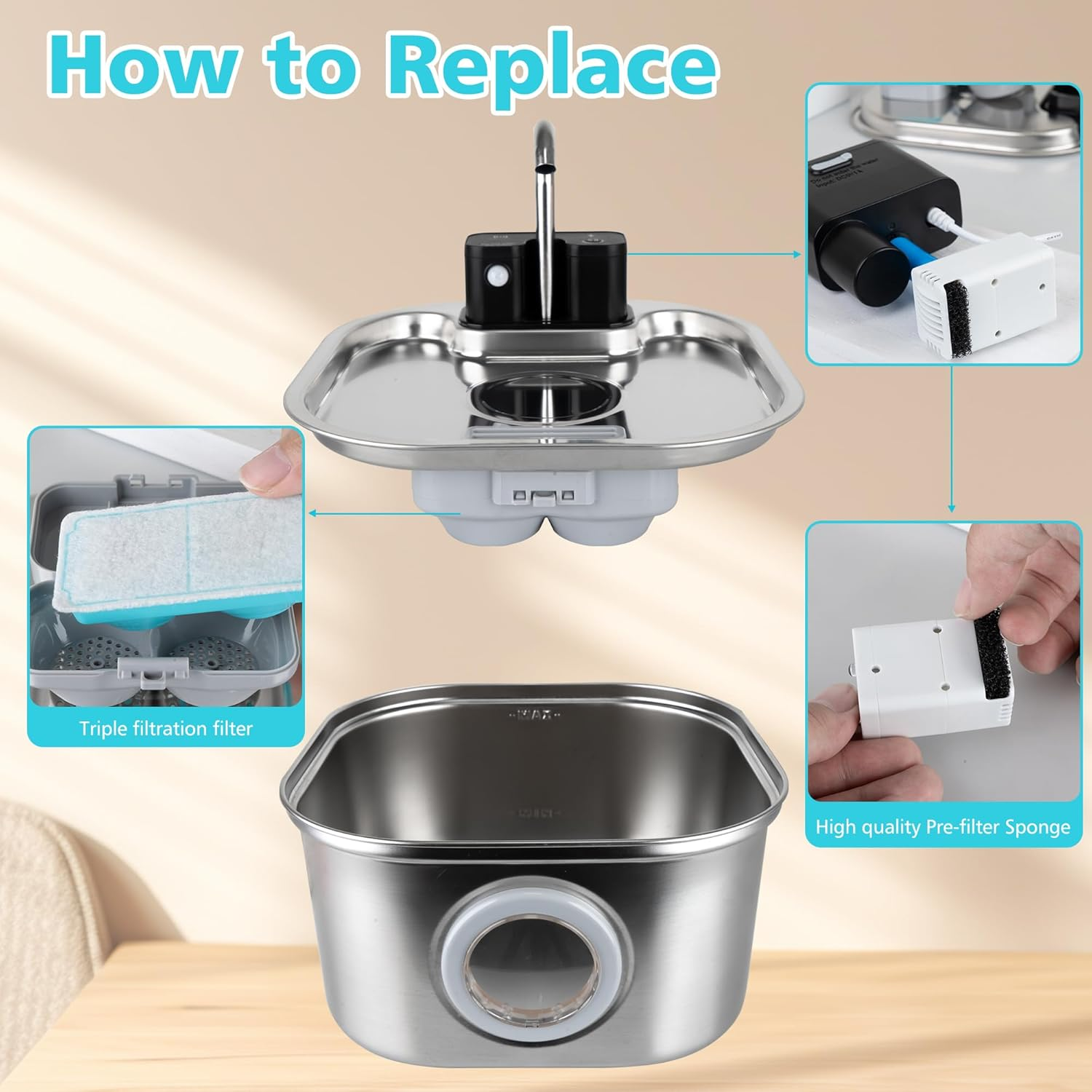 OMIPAWZ 12Pcs Cat Water Fountain Filter Replacement for Wireless Battery Operated Pet Drinking Fountain image number 5