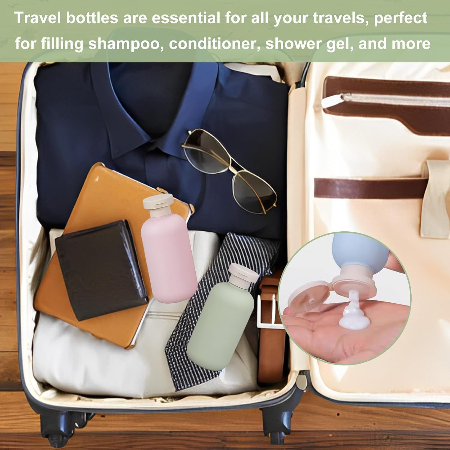 3 Pcs 200Ml Plastic Bottles, Travel Bottles, Travel Bottles for Toiletries, with Bag, Refillable Travel Container, with Flip Cover, Suitable for Hair Conditioner, Lotion image number 2