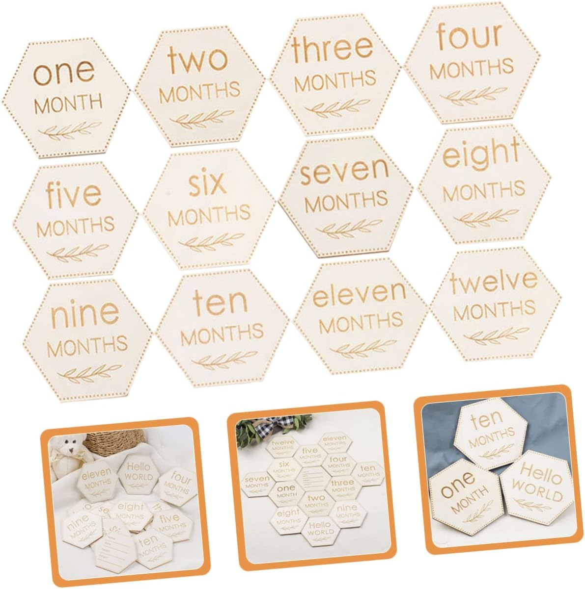 ERINGOGO 12Pcs Wooden Monthly Milestone Cards Newborn Milestone Blocks Discs Shower image number 6