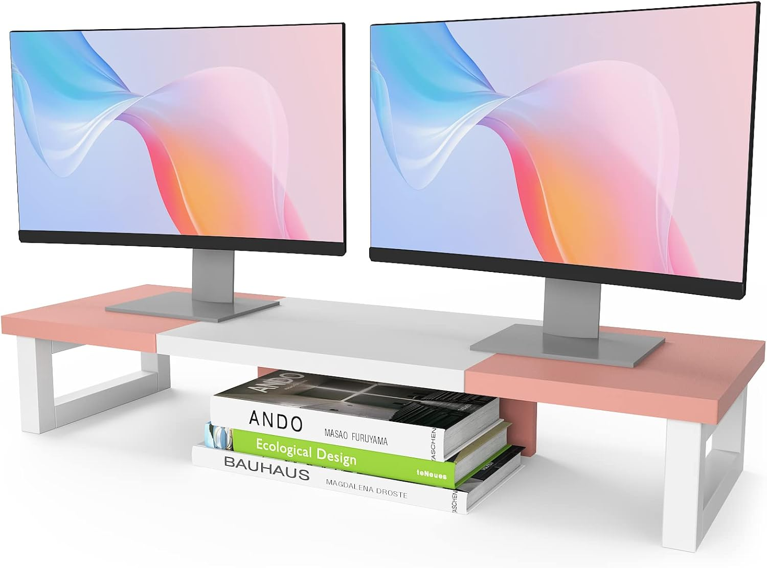 WESTREE Dual Monitor Stand Riser-Monitor Stand Riser for 2 Monitors, Sturdy Computer Monitor Stand, Multi-Purpose Desktop Storage Stand for Computer,Laptop,Printer,Tv