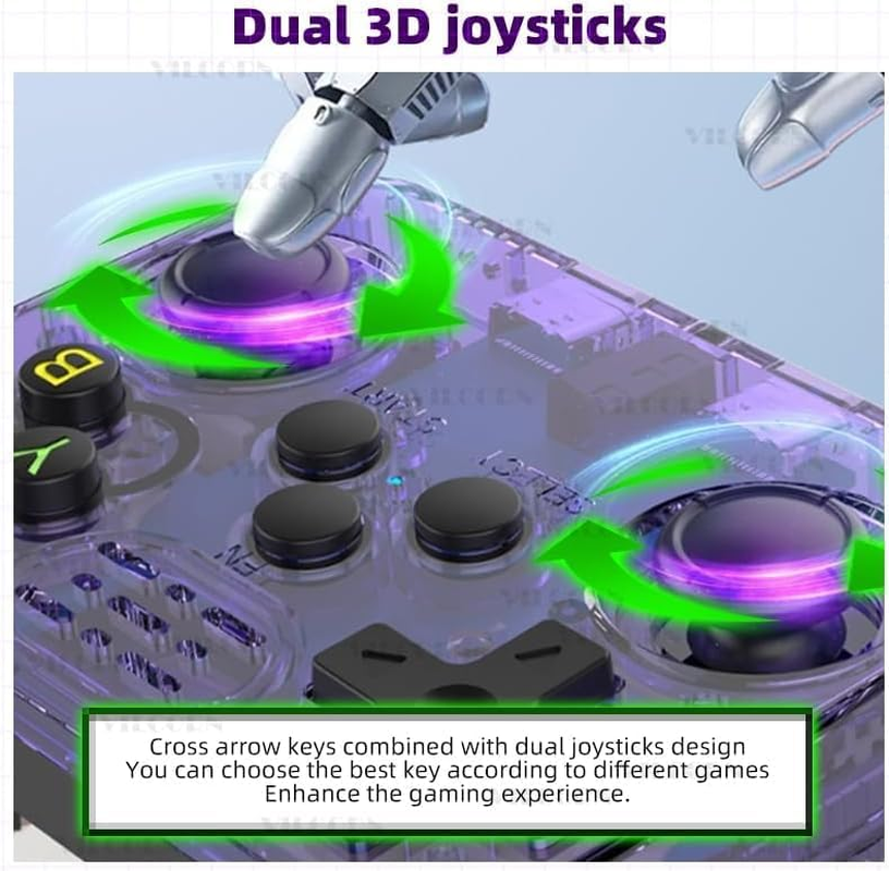 R36S 3.5 Inch Retro Gaming Console, 21000+ Games Retro Handheld Game Console, Video Game Console with Dual Stylem Linux/Garlic Supports & Dual 3D Joysticks -128G -Purple image number 5