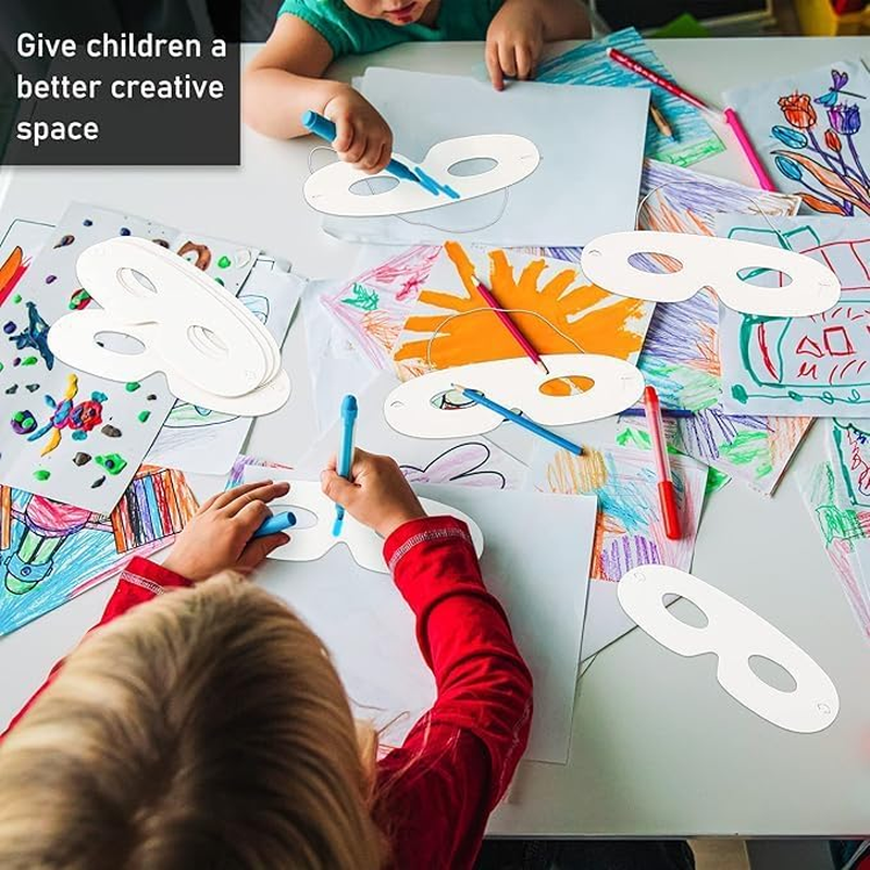 180 Pack White Paper Eye Masks Plain Masquerade Mask Die Cut Blank Mask Paper Art Masks Paintable for Cosplay Halloween Party with Elastic Ropes image number 1