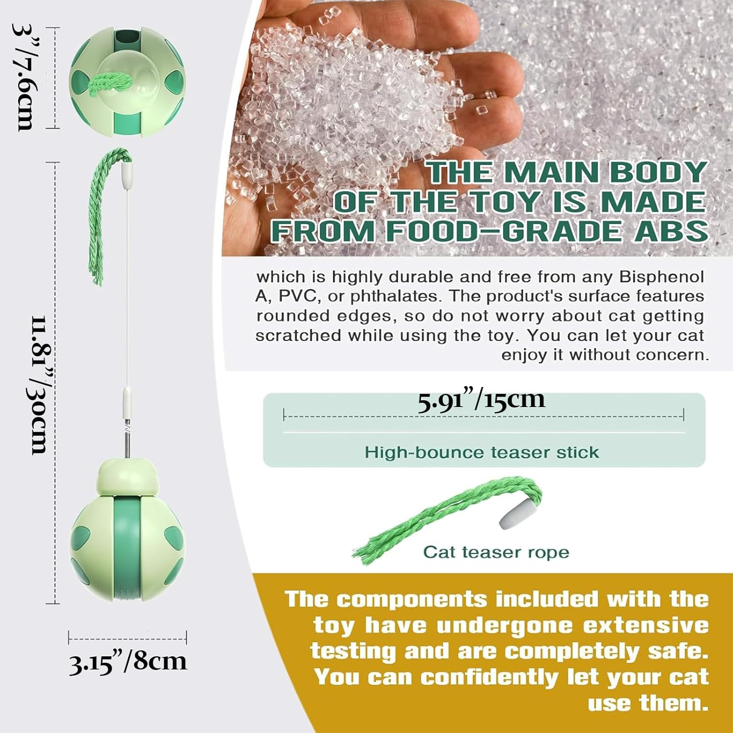 Yeanifeana Beetle Cat Toy for Indoor Cats, Interactive Treat Dispenser & Tumbler Toy with Cat Wand, Slow Feeder Balance Car Design for Exercise/Boredom Relief (Green) image number 5