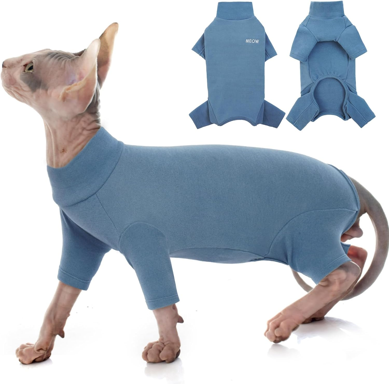 Cat Onesie, Cat Recovery Suit Kitten Clothes Extra Small Kitten Recovery Suit(Dark Green, XS) image number 3