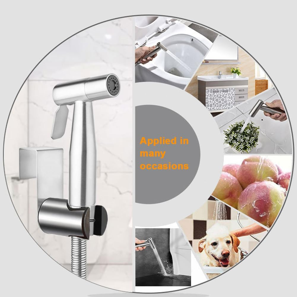 Toilet Bidet Sprayer Hose Kit with Hanger,Spray Bidet Attachment Water Pressure Control Adjustable Stainless Steel Diaper Bidet Toilet Water Spray Gun for Washing Bath Pet Shower NO T Valve (1Pc)
