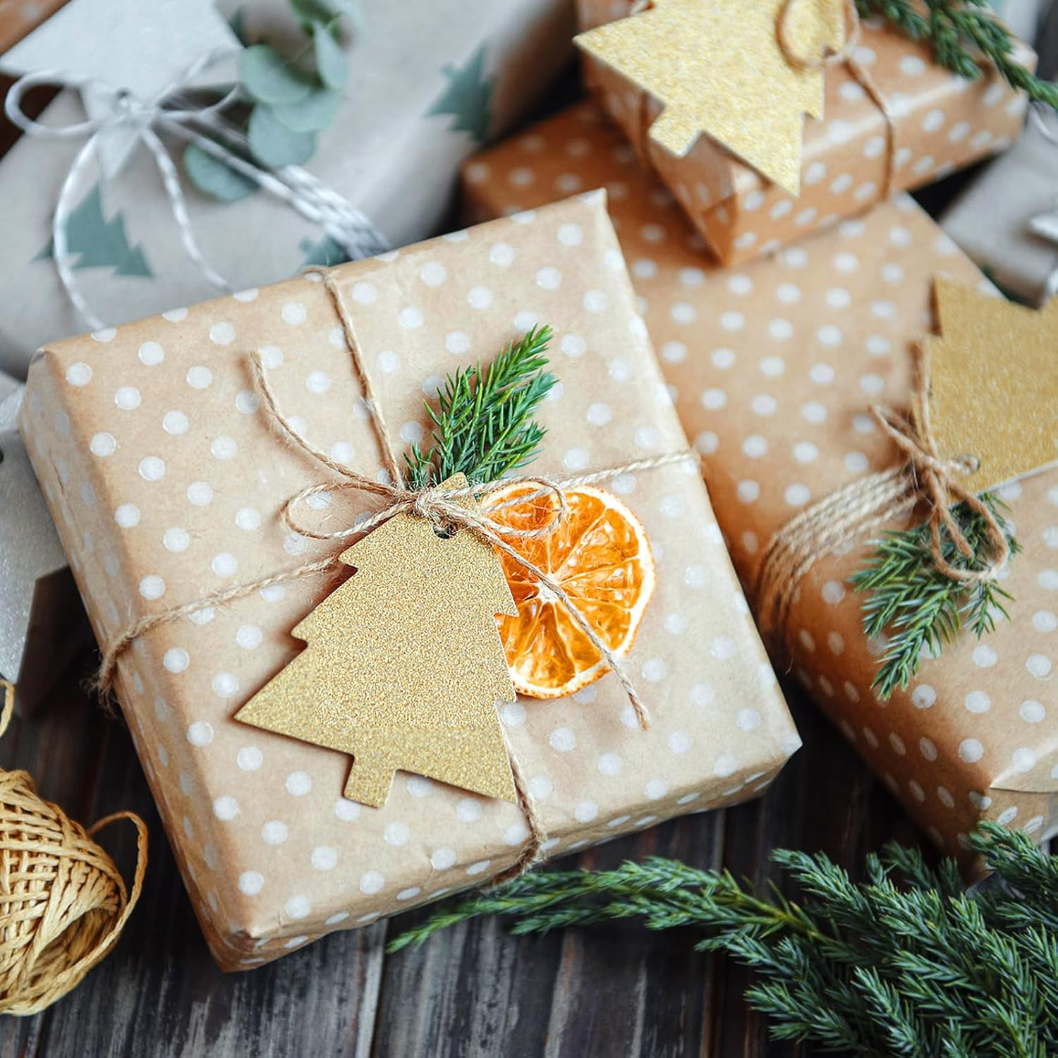 Christmas Wrapping Paper Rolls, 5 Rolls 44Cm X 300Cm, Brown Kraft Paper with Snowflake, Elk, and Xmas Tree Designs for Christmas, Party, and Festive Decorations