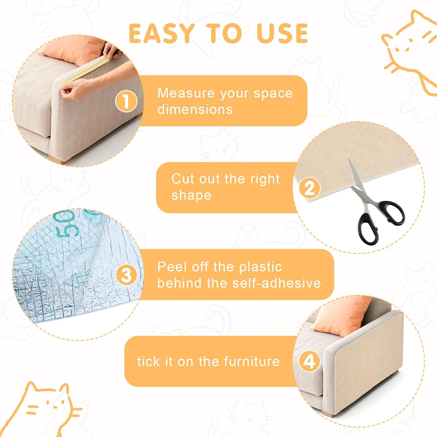 Qoosea Self-Adhesive Scratching Mat, 200 Cm X 40 Cm, Pack of 2, Self-Adhesive Scratch Mat, DIY Scratch Protection, Cat, Trimmable Scratch Protection Mat for Sofa, Wall, Scratching Board, Cat image number 2