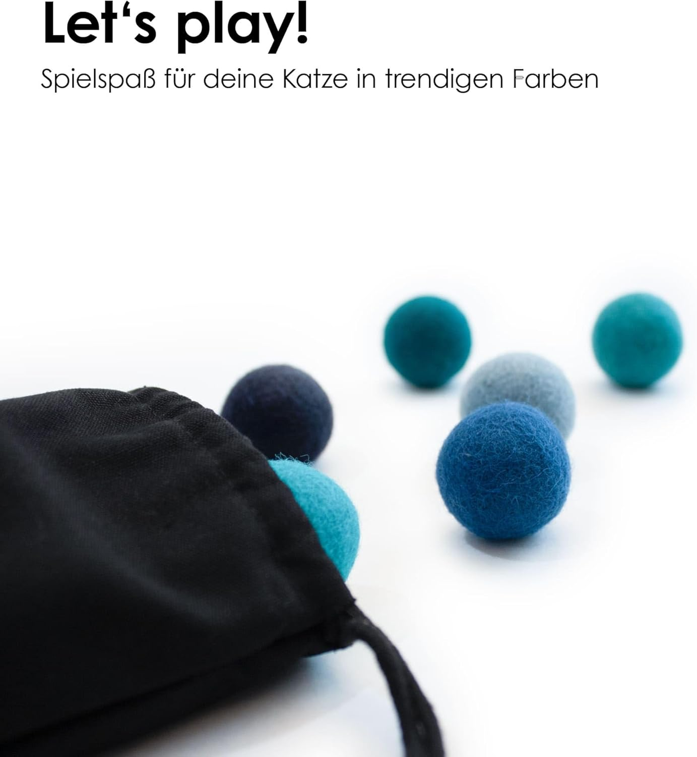 Lucybalu&reg; Felt Balls for Cats, Cat Toy Made of 100% Wool, Pack of 6, Blue