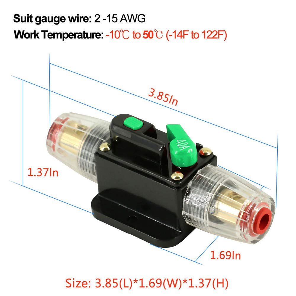 Auto Circuit Breaker,12V-48V DC Inline Auto Circuit Breaker Manual Reset Switch Automatic Fuse Holder Inline Fuse Block for Car Audio Solar Inverter System Protection 10X4X4CM (10A) image number 3
