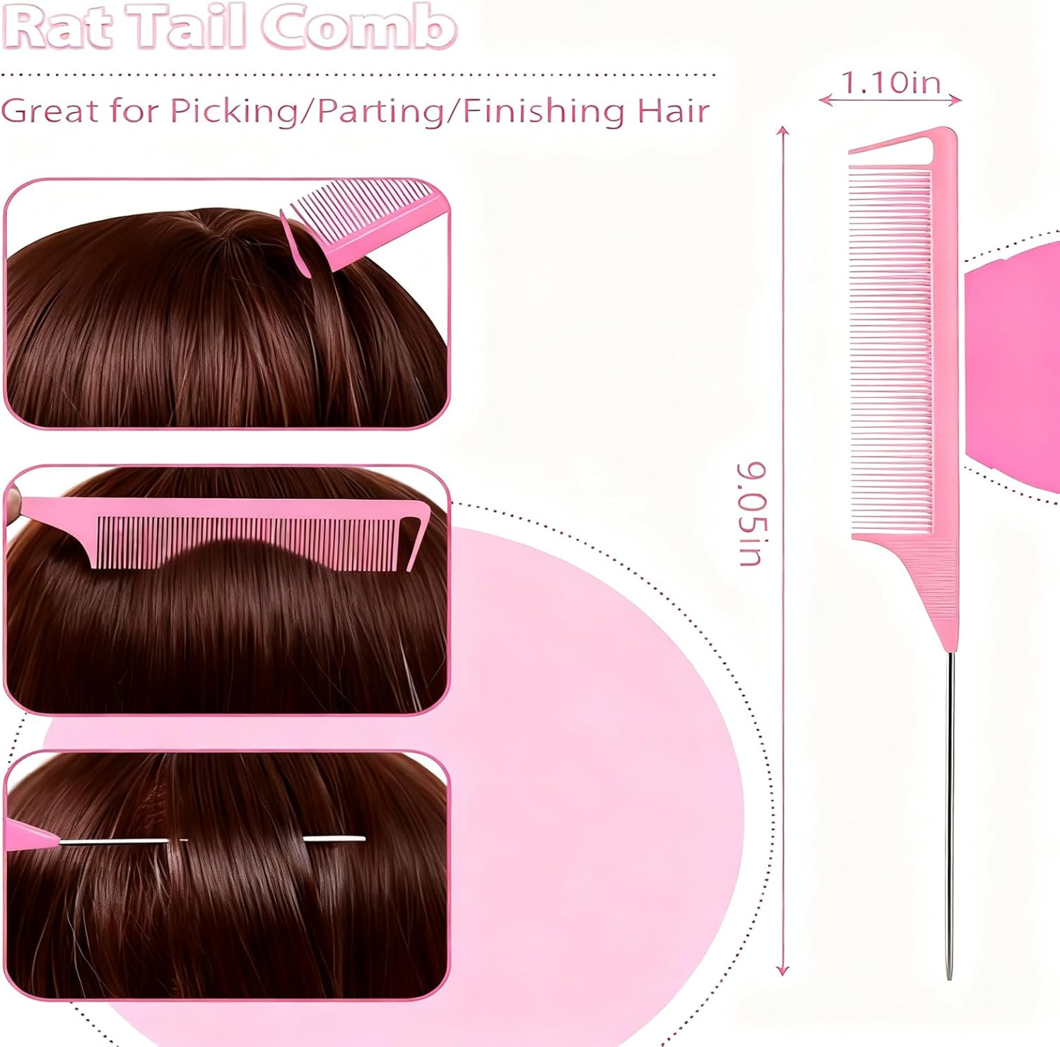 5Pcs Pink Slick Back Brush Set - Topsy Tail Tool, Volumizing Teasing Comb for Women & Girls, Flyaways Control & Edge Styling image number 6