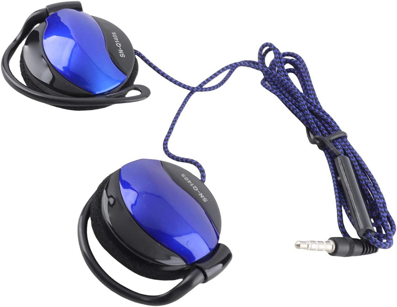 VELATEMOR Sports Ear Hook Headphones with 3.5Mm Line Control Cable, Super Soft Sponge Gaming Headphone, Long Cable Suitable for Bus Travel Use (Blue)