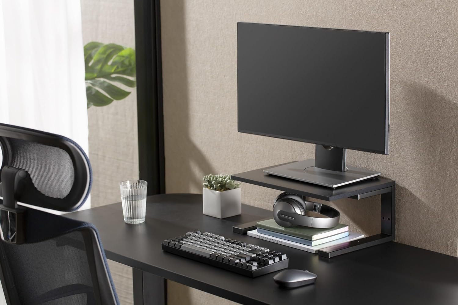 Officeozone 2-In-1 Desk Organizer, Extender Shelf & Monitor Riser, Clamp-On, 38 Cm, Black image number 5