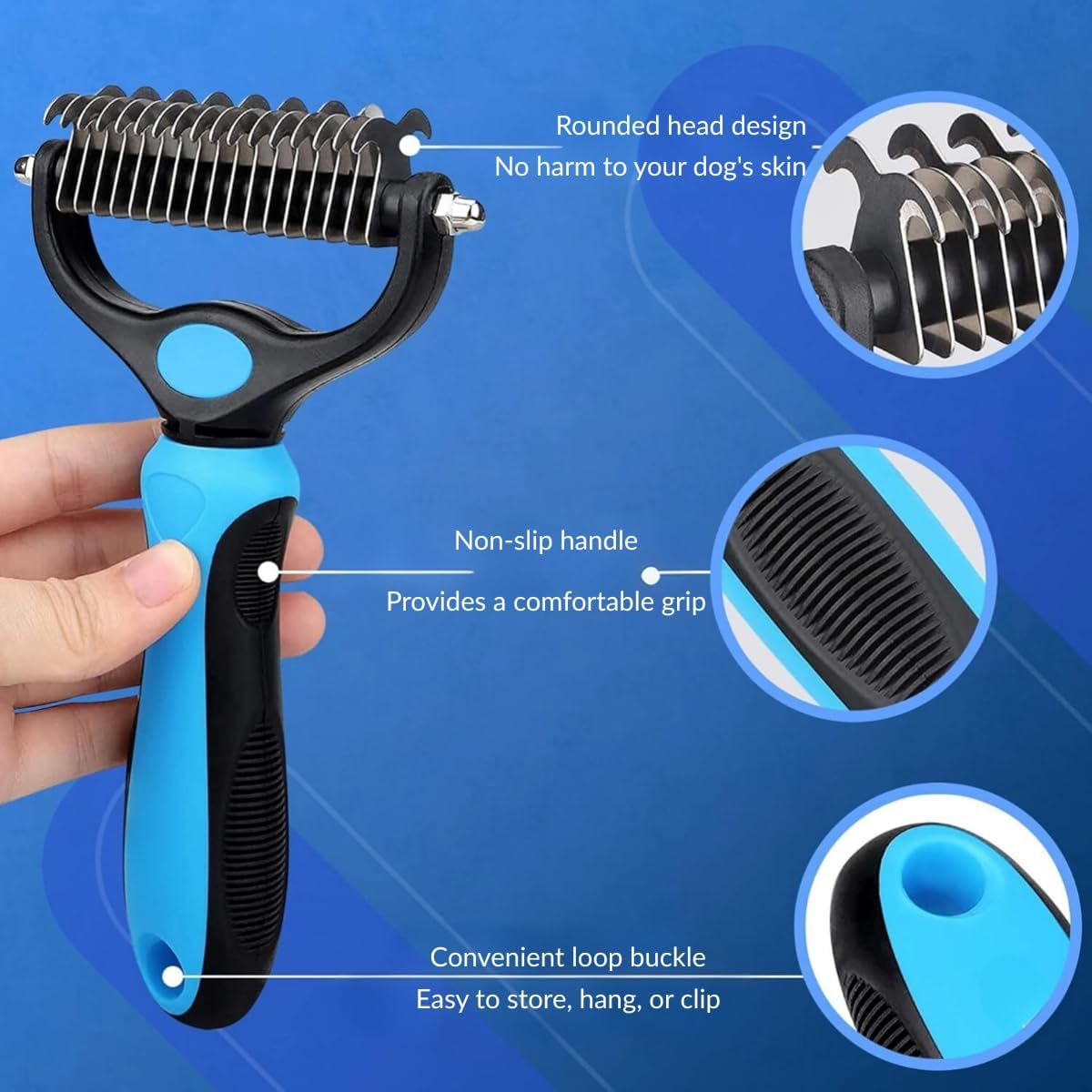 Original Pet Grooming Rake - Double-Sided Deshedding Dematting Tool, Undercoat Rake for Dogs & Cats, Extra-Wide Dog Grooming Brush & Deshedder Comb for Long Hair, Reduces Shedding 95%-Blue image number 2