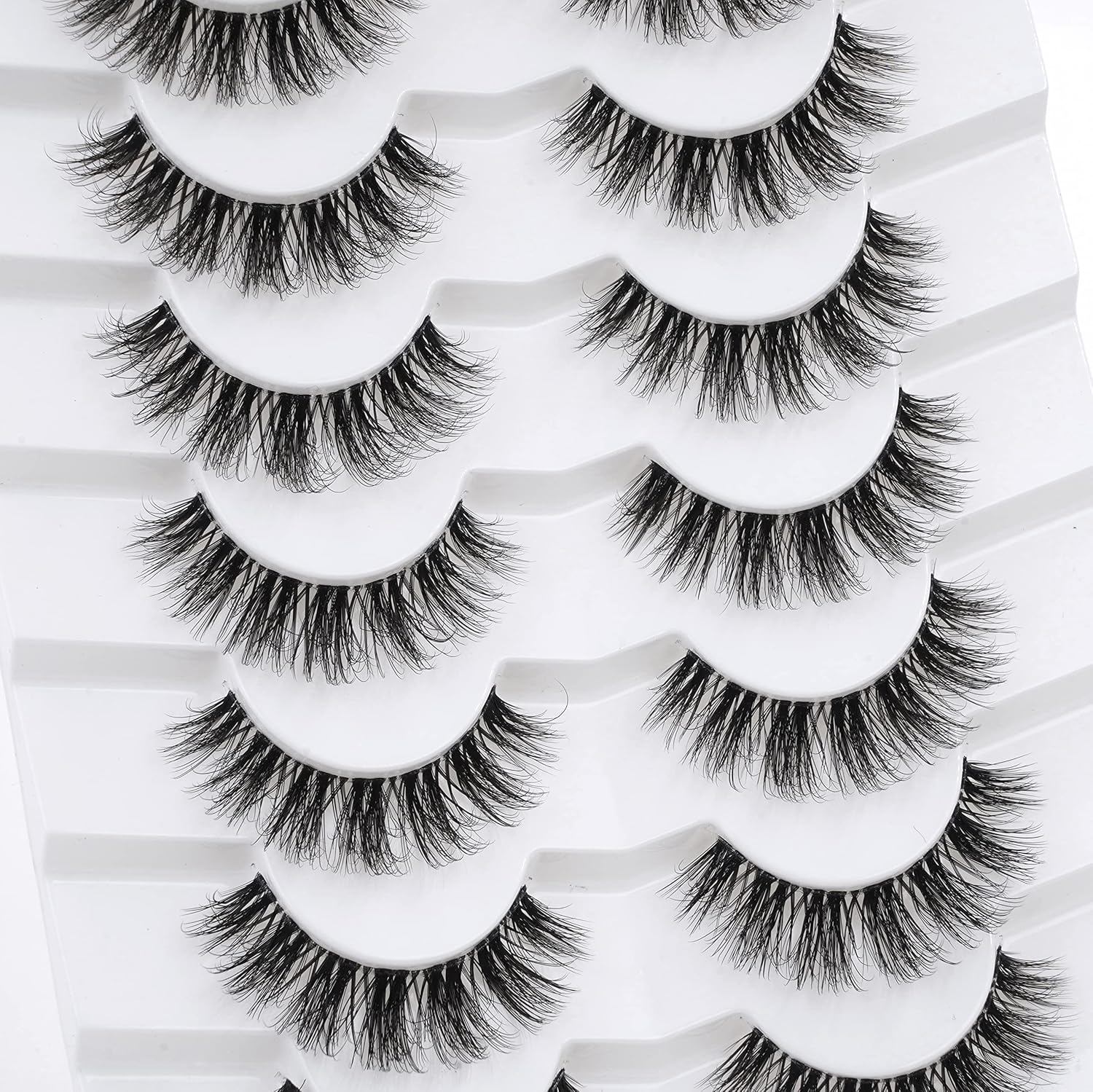 5D Fluffy Mink Eyelashes 14Mm Natural Clear Band Lashes Soft Faux Mink Lashes Wispy Fake Eyelashes Short Cross Reusable False Eyelashes 7 Pairs-Happy Heartbeat(No.202) image number 2