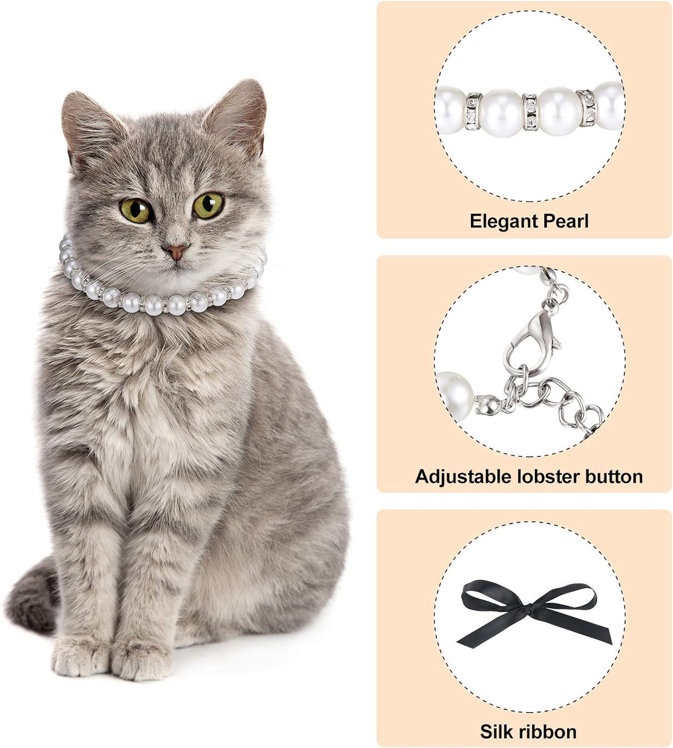 4 Pieces Dog Pearl Collars Pet Pearl Necklace Set Cat Pearl Neck Strap Crystal Rhinestones Pearls Charms for Small Dogs Cats Wedding Birthday Party (Medium) image number 5