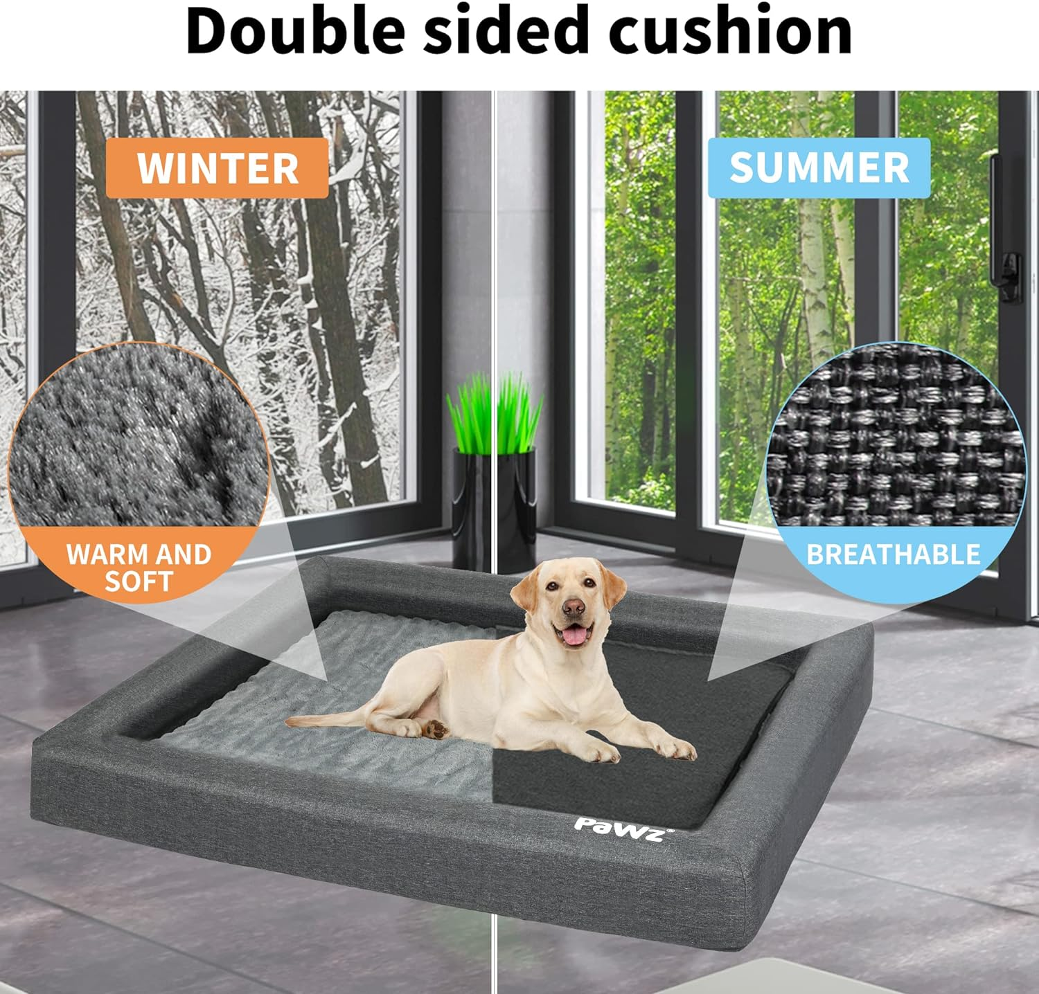 Pawz Memory Foam Pet Bed - Dog, Cat, Cushion, Sofa, Mattress, Bolster, Washable, Removeable, Grey, Removable Zipper Machine Washable Pet Mat, Waterproof Inner Liner Dog Bed, Memory Foam Pet Pillow image number 5