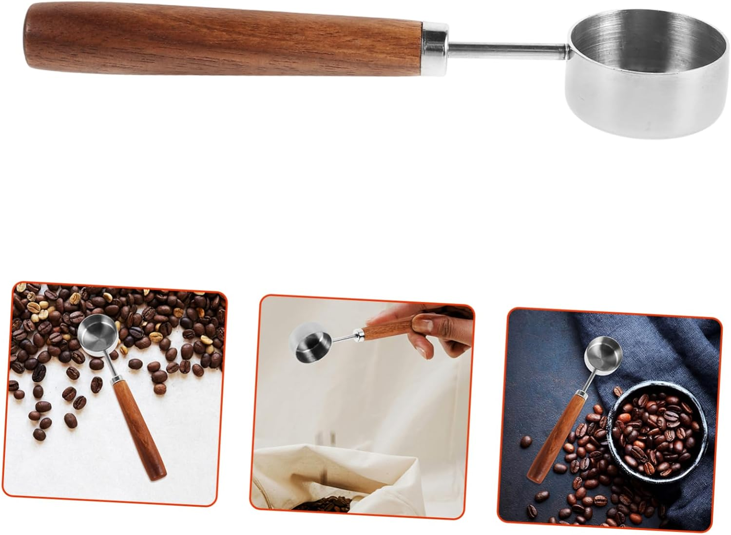 BUGUUYO Stainless Steel Coffee Measuring Scoop with Walnut Wood Handle, 15Ml Espresso Spoon and Tea Scoop for Loose Tea and Sugar, Long Handle Powder Measuring Spoon for Home Brewing image number 2