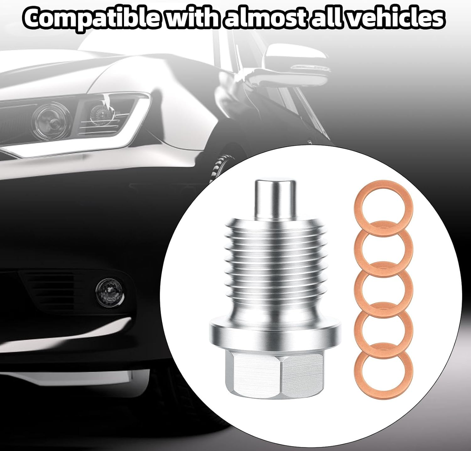 BOXOB M14X1.5 Magnetic Oil Drain Plug, Stainless Steel Engine Oil Pan Bolt with 5 Washers Gasket Universal Leak-Proof Replacement for Car, Truck, Motorcycle, Most Vehicles image number 3