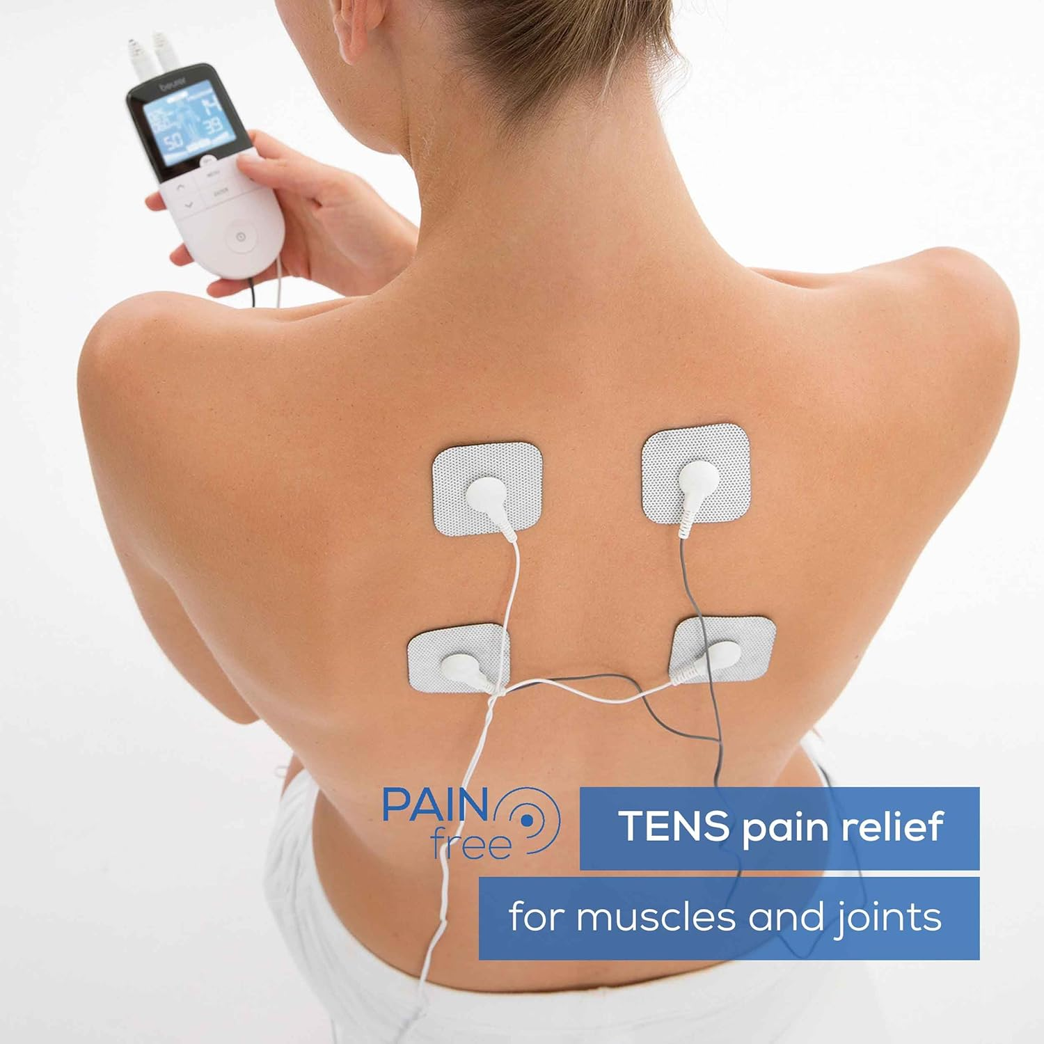 Beurer EM49 Painfree Digital TENS and EMS Machine | Drug-Free Natural Pain Relief | 3-In-1 Pain Relief, Rehabilitation and Massage | 70 Training Programmes | 2 Channels | 4 Self-Adhesive Electrodes image number 2