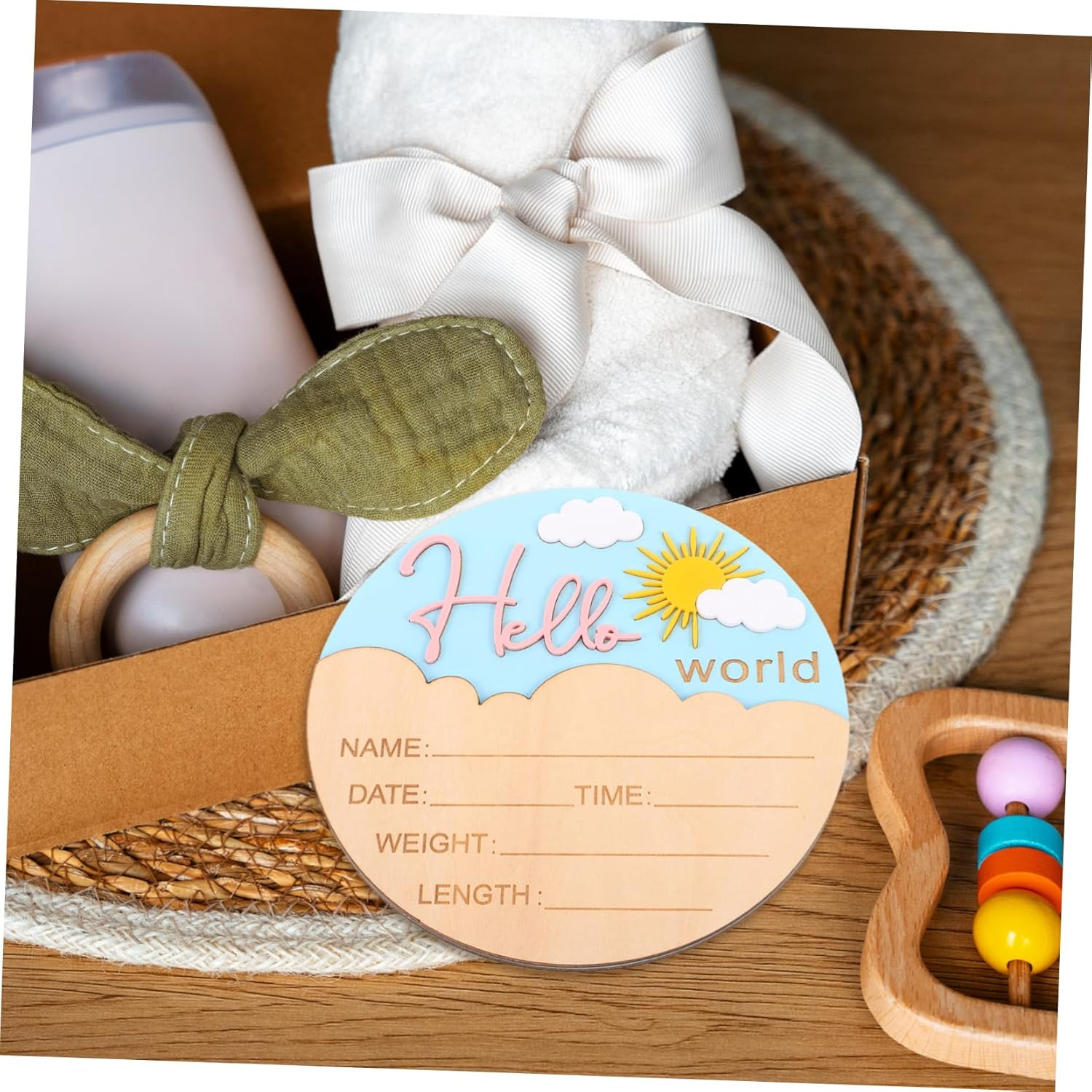 Milisten Elegant Birth Plaque for Newborn Photo Prop Unisex Design for Shower Nursery and Hospital Use Timeless Keepsake for Celebrating Arrival image number 4