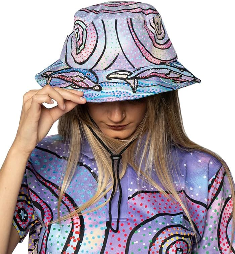 Bucket Hat, 57Cm - Aboriginal Art - Polyester, Cotton - Yura Buanganjin, Shara Delaney - Australia, Indigenous, Souvenir, Gift